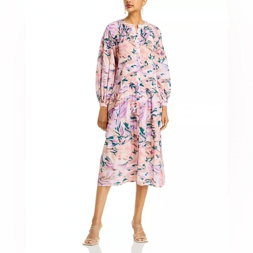 Misook NWT Floral Drop Waist Balloon Sleeve Midi Dress Dainty Feminine Pretty XL - Picture 10 of 10